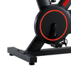 Close up view image of black and red Endurance Professional Spin Bike with red circle design