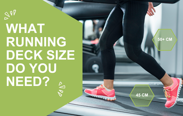 Runner using a treadmill with running deck size measurements showing the importance of choosing the right treadmill length and width for your stride