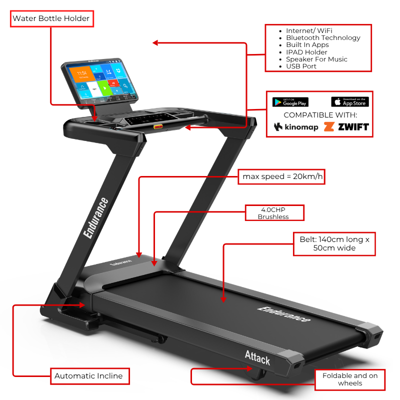 Endurance Attack Heavy Duty Treadmill + WIFI Internet