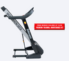 Standing view image of Endurance Predator Treadmill in a folded position and with Premium Treadmill Maintenance Kit