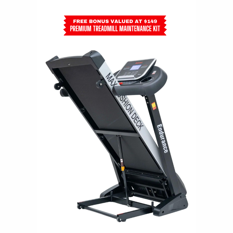 Standing view image of Endurance Predator Treadmill in a folded position