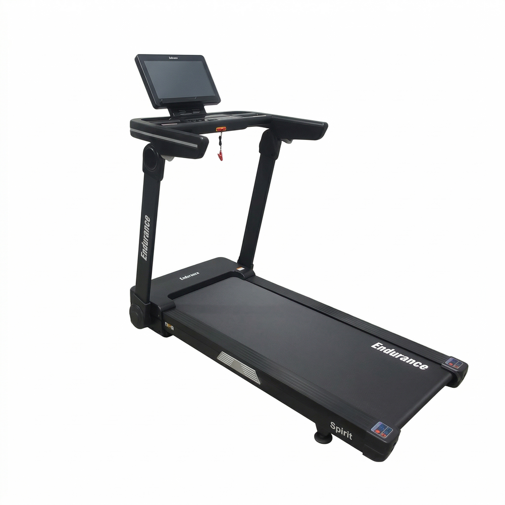 Endurance SPT treadmill with a black running surface and a digital display on a sturdy frame.