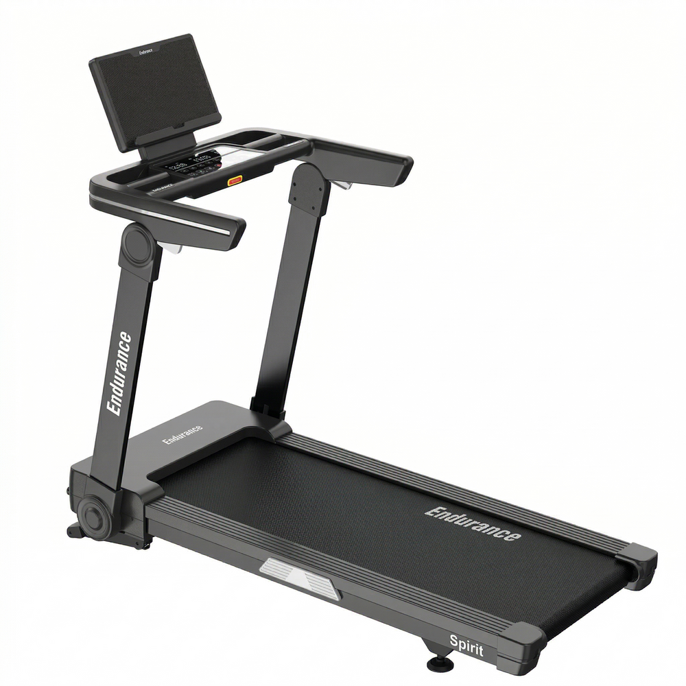 Endurance SPT treadmill with a black frame, textured running surface, and a console for controls and display.